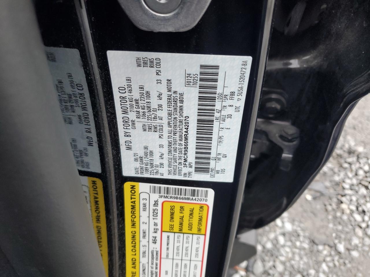 2021 Ford Bronco Sport Big Bend VIN: 3FMCR9B66MRA42070 Lot: 81789125