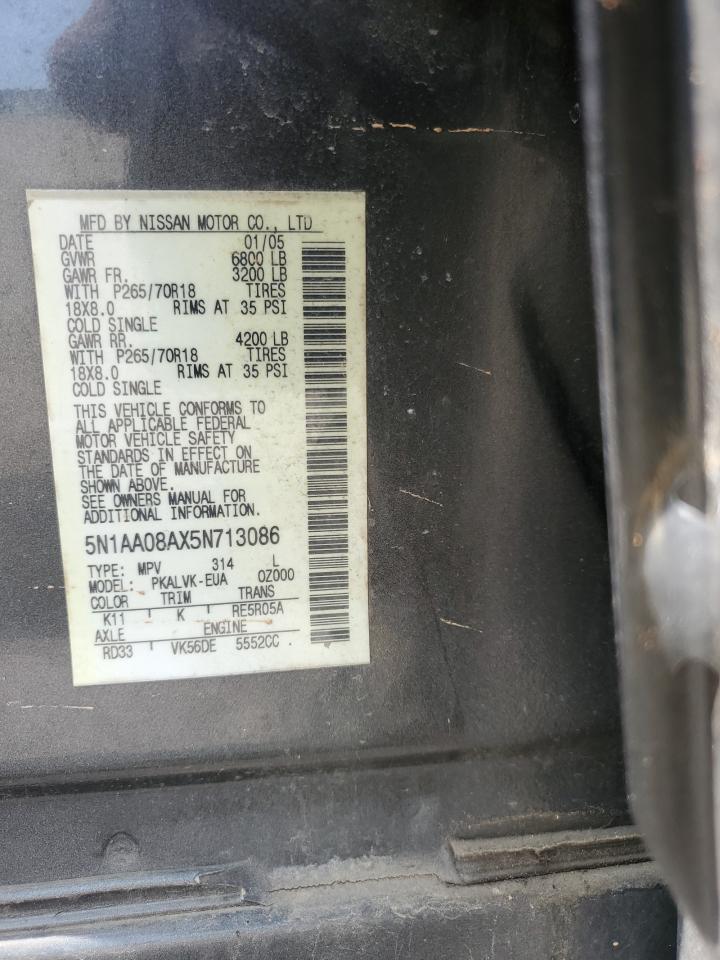 2005 Nissan Armada Se VIN: 5N1AA08AX5N713086 Lot: 80691885