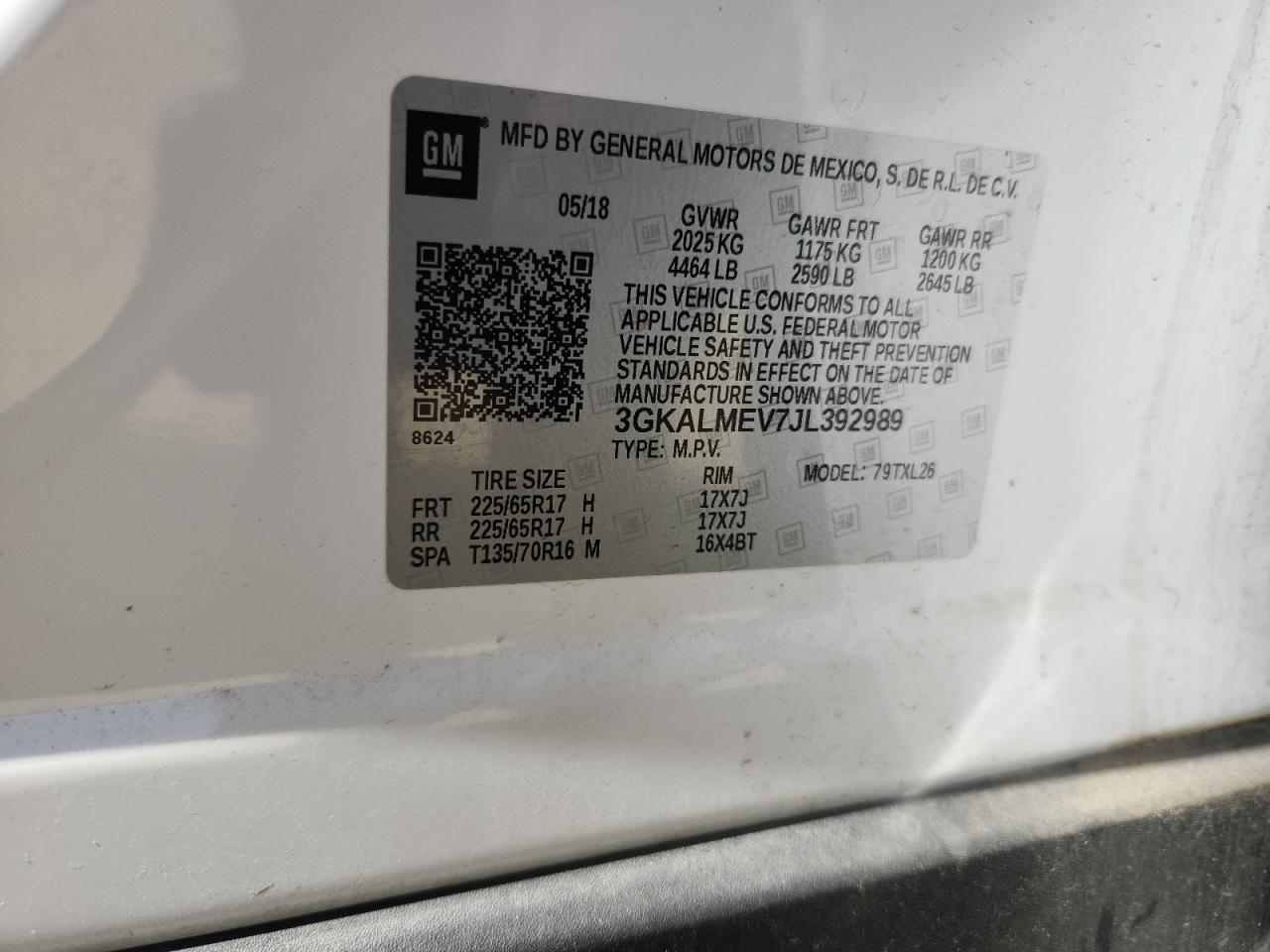 2018 GMC Terrain Sle VIN: 3GKALMEV7JL392989 Lot: 81111055