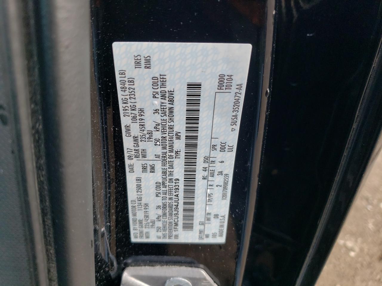 2018 Ford Escape Titanium VIN: 1FMCU9J94JUA19319 Lot: 81571705