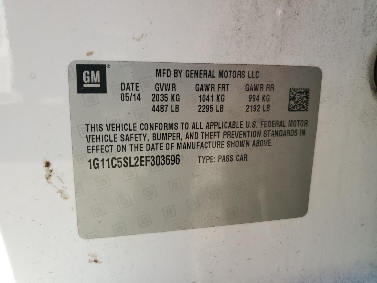 2014 Chevrolet Malibu 1Lt VIN: 1G11C5SL2EF303696 Lot: 82168605