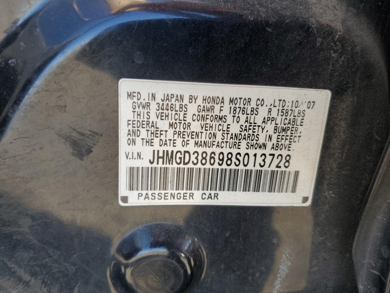 2008 Honda Fit Sport VIN: JHMGD38698S013728 Lot: 71928445