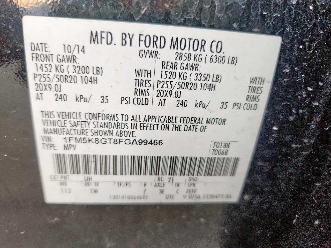 2015 Ford Explorer Sport VIN: 1FM5K8GT8FGA99466 Lot: 80359725