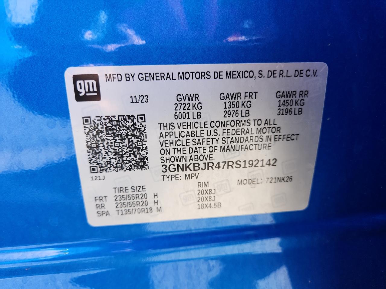 2024 Chevrolet Blazer 3Lt VIN: 3GNKBJR47RS192142 Lot: 80729535