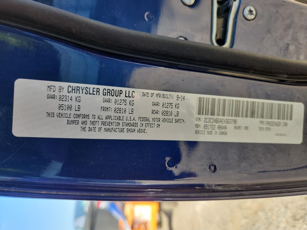 2014 Dodge Charger Se VIN: 2C3CDXBG4EH363798 Lot: 84435745