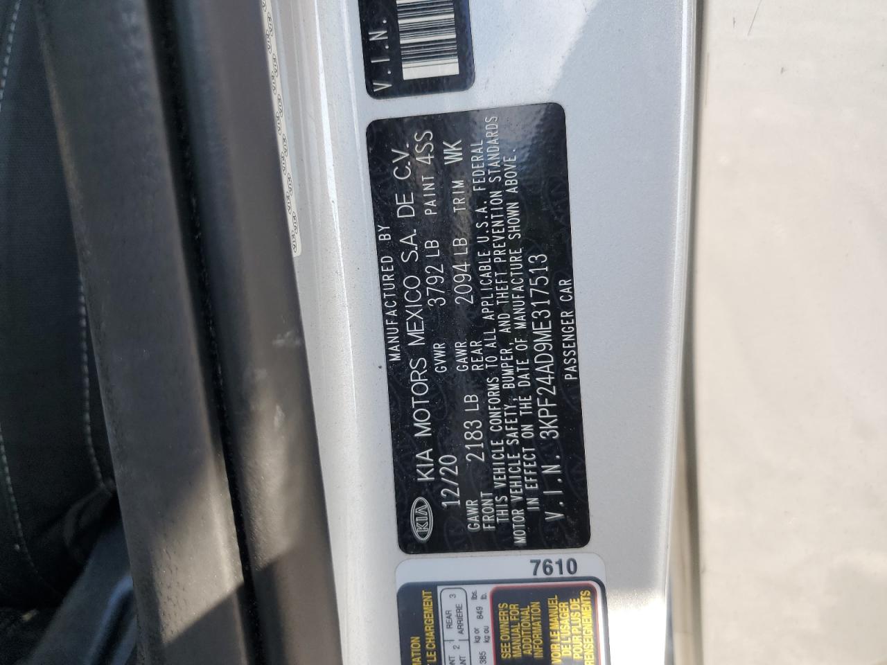 2021 Kia Forte Fe VIN: 3KPF24AD9ME317513 Lot: 70485605