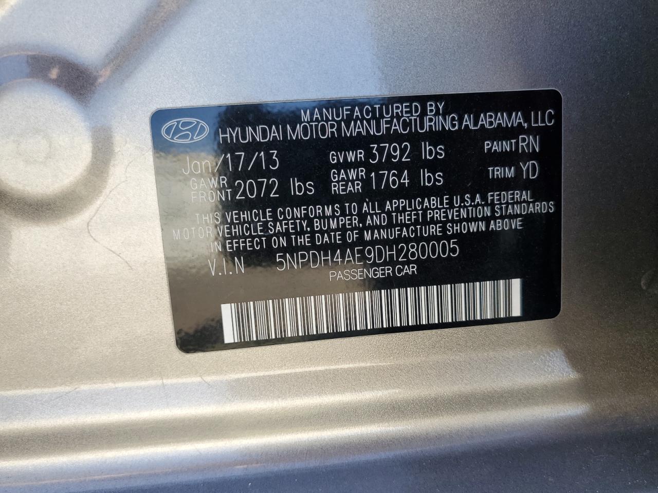 2013 Hyundai Elantra Gls VIN: 5NPDH4AE9DH280005 Lot: 81735935