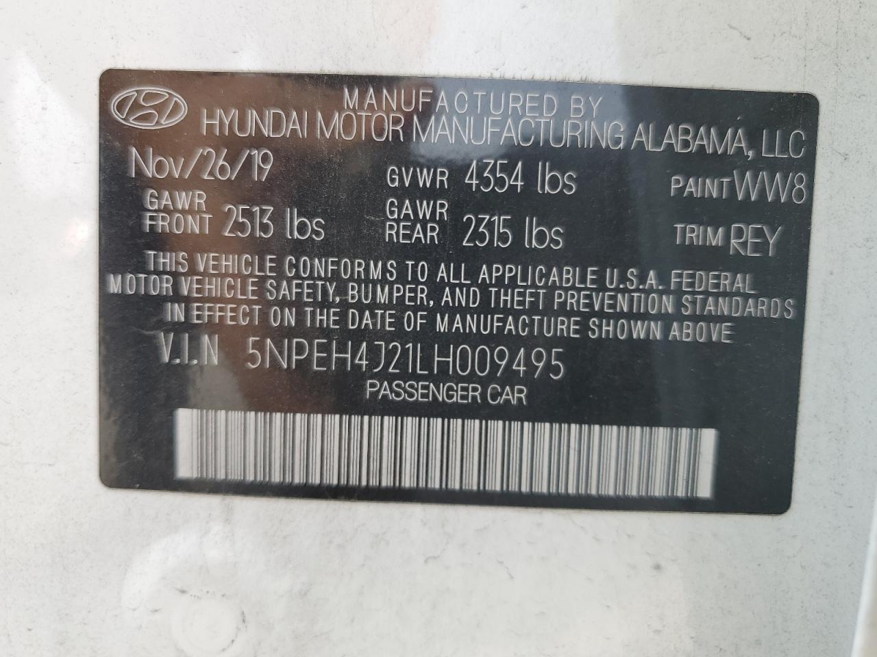 2020 Hyundai Sonata Limited VIN: 5NPEH4J21LH009495 Lot: 71546785