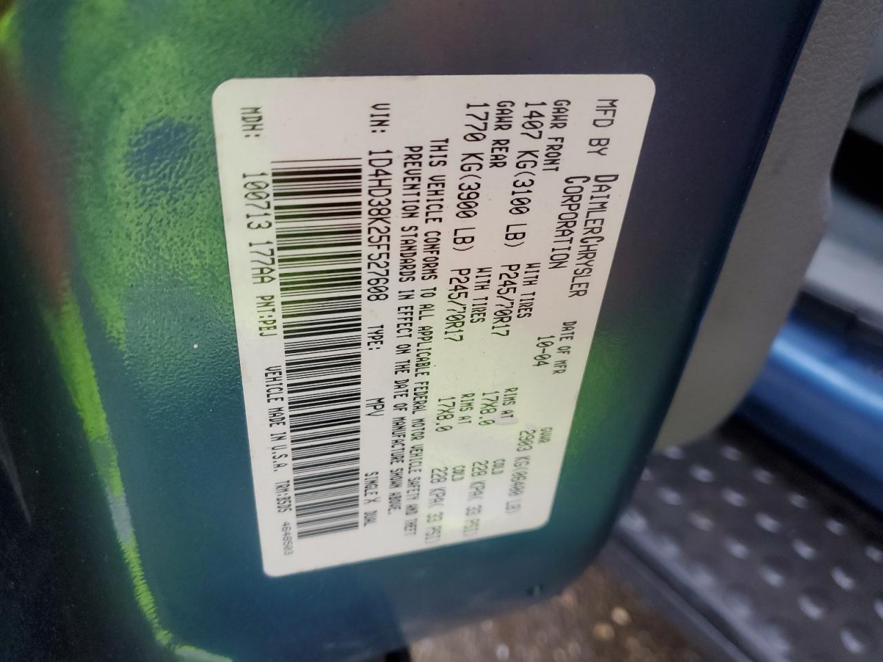 2005 Dodge Durango St VIN: 1D4HD38K25F527608 Lot: 81108545