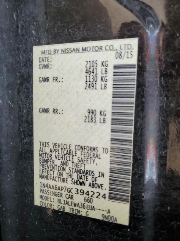 2016 Nissan Maxima 3.5S VIN: 1N4AA6AP7GC394224 Lot: 81227655