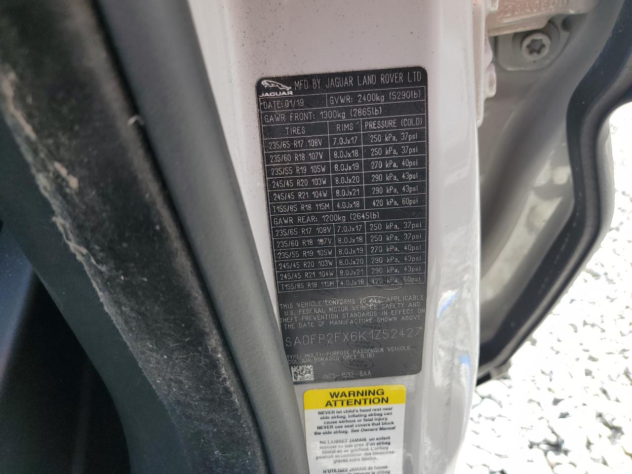 2019 Jaguar E-Pace Se VIN: SADFP2FX6K1Z52427 Lot: 80848915