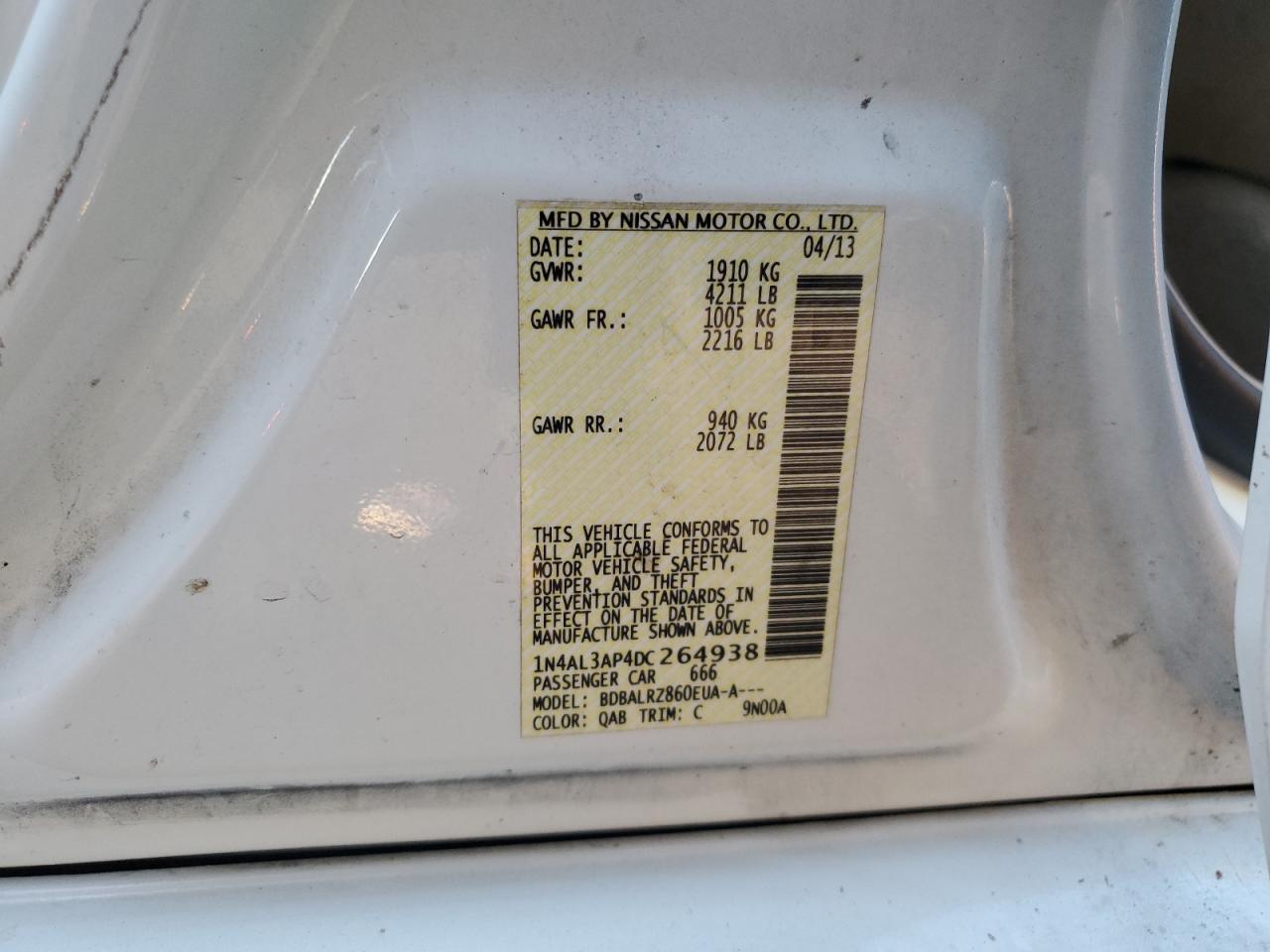 2013 Nissan Altima 2.5 VIN: 1N4AL3AP4DC264938 Lot: 83987845