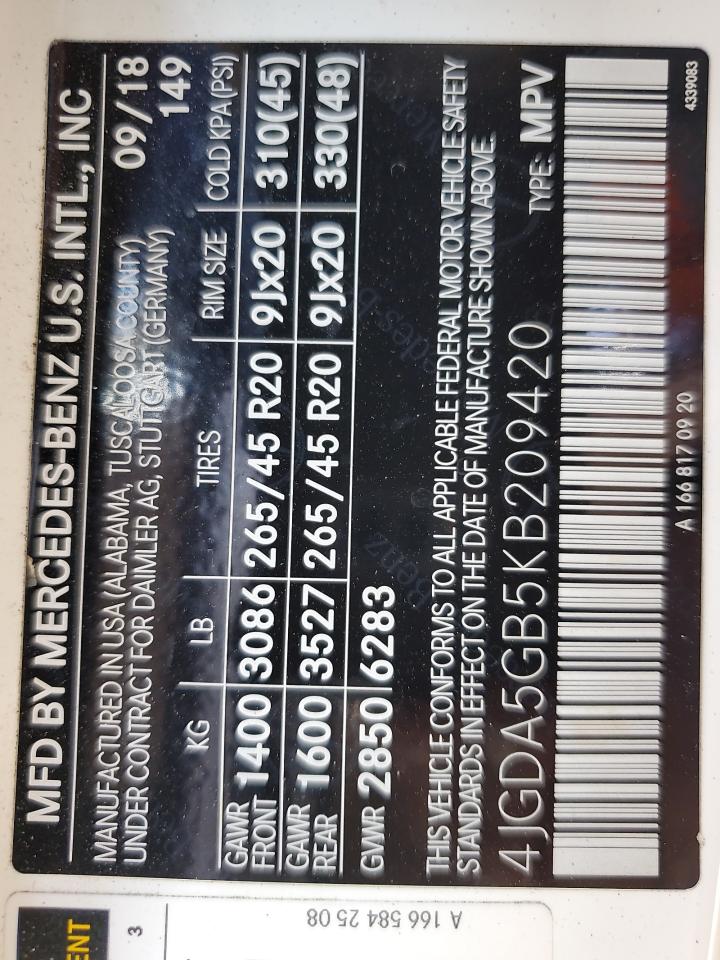 2019 Mercedes-Benz Gle 400 4Matic VIN: 4JGDA5GB5KB209420 Lot: 71890015