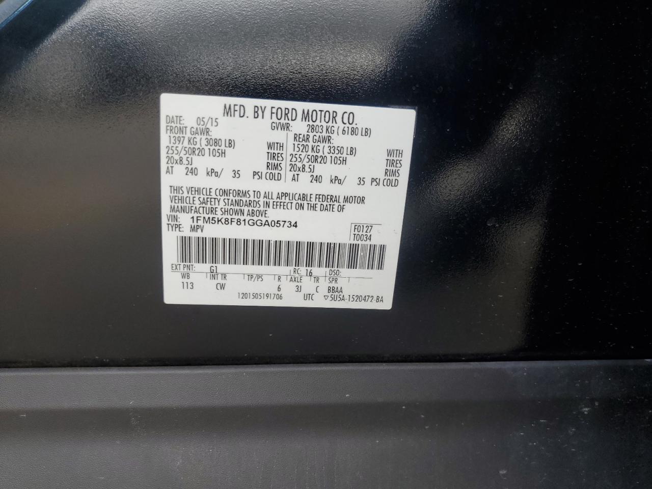 2016 Ford Explorer Limited VIN: 1FM5K8F81GGA05734 Lot: 70741155