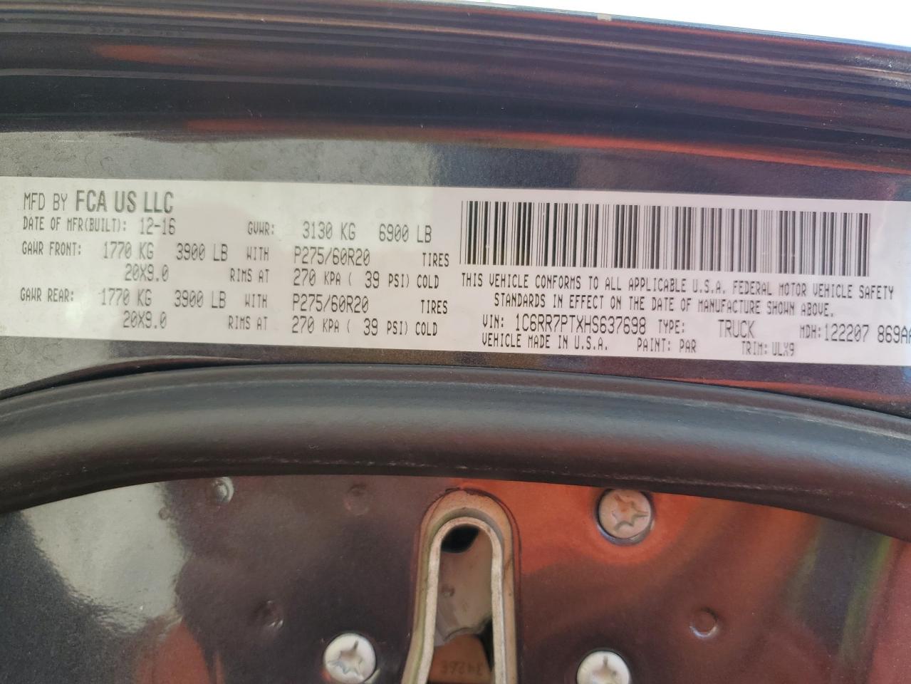 2017 Ram 1500 Longhorn VIN: 1C6RR7PTXHS637698 Lot: 80998245