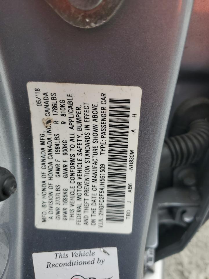 2018 Honda Civic Lx VIN: 2HGFC2F54JH561509 Lot: 71517405