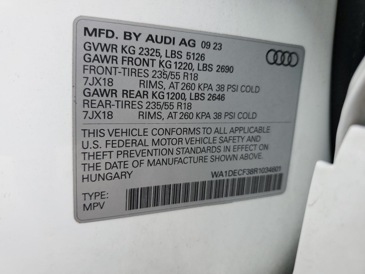 2024 Audi Q3 Premium S Line 45 VIN: WA1DECF38R1034601 Lot: 81404095