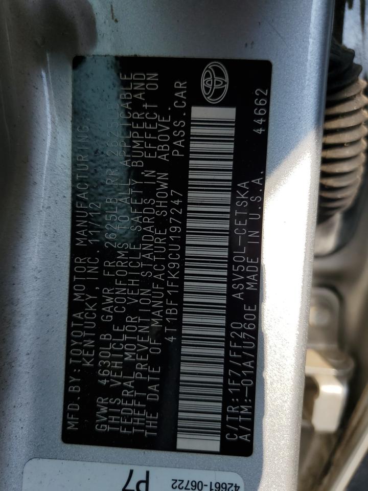 2012 Toyota Camry Base VIN: 4T1BF1FK9CU197247 Lot: 81196565