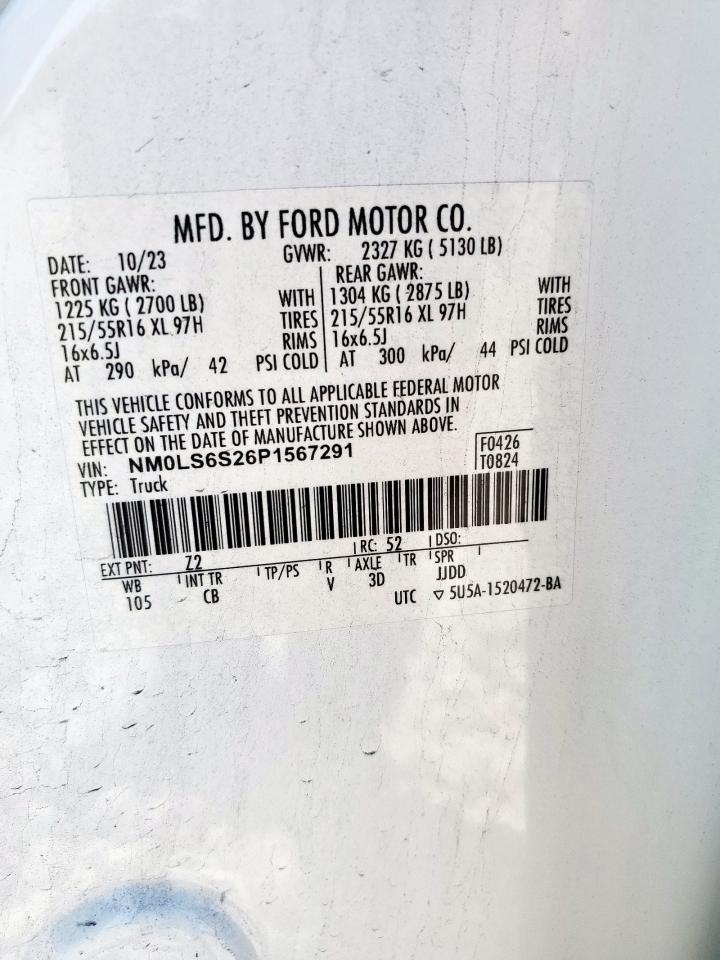 2023 Ford Transit Connect Delivery Van VIN: NM0LS6S26P1567291 Lot: 82114145