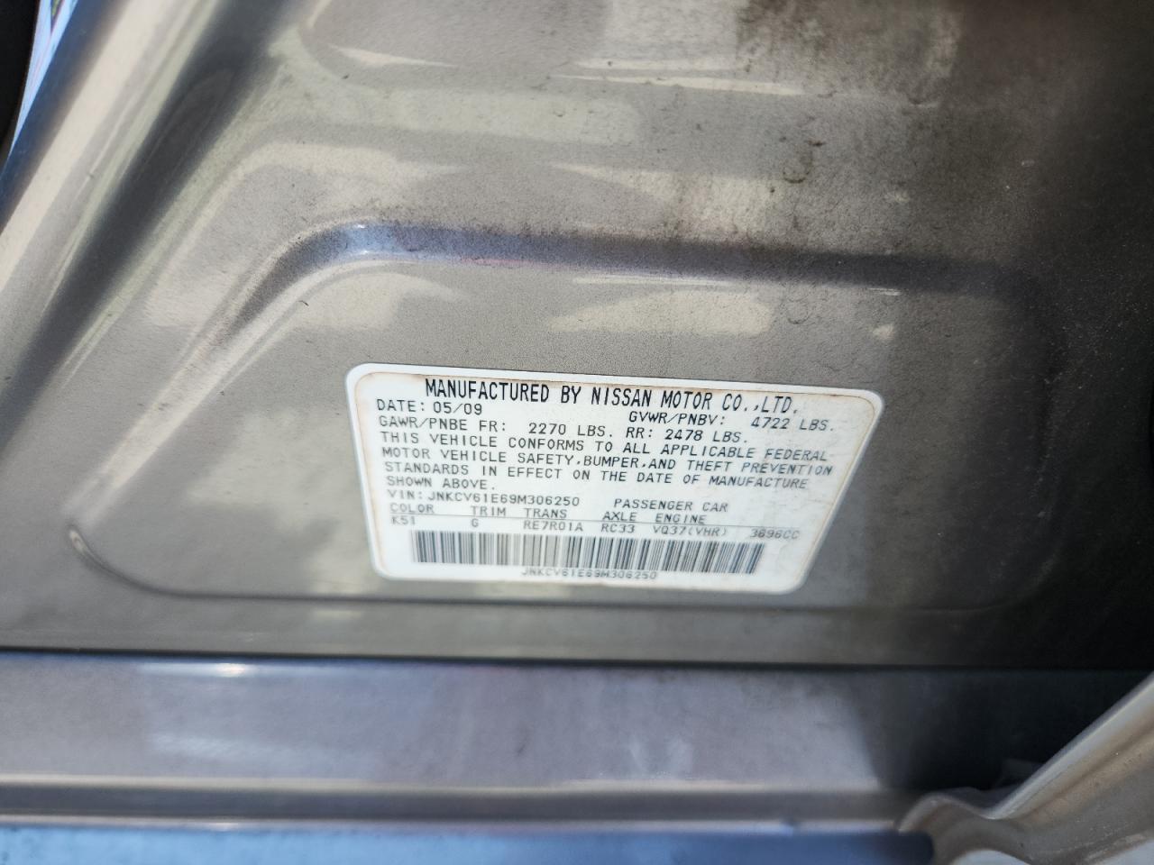 2009 Infiniti G37 Base VIN: JNKCV61E69M306250 Lot: 81726255