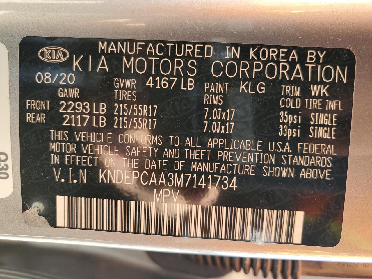 2021 Kia Seltos Lx VIN: KNDEPCAA3M7141734 Lot: 69957475