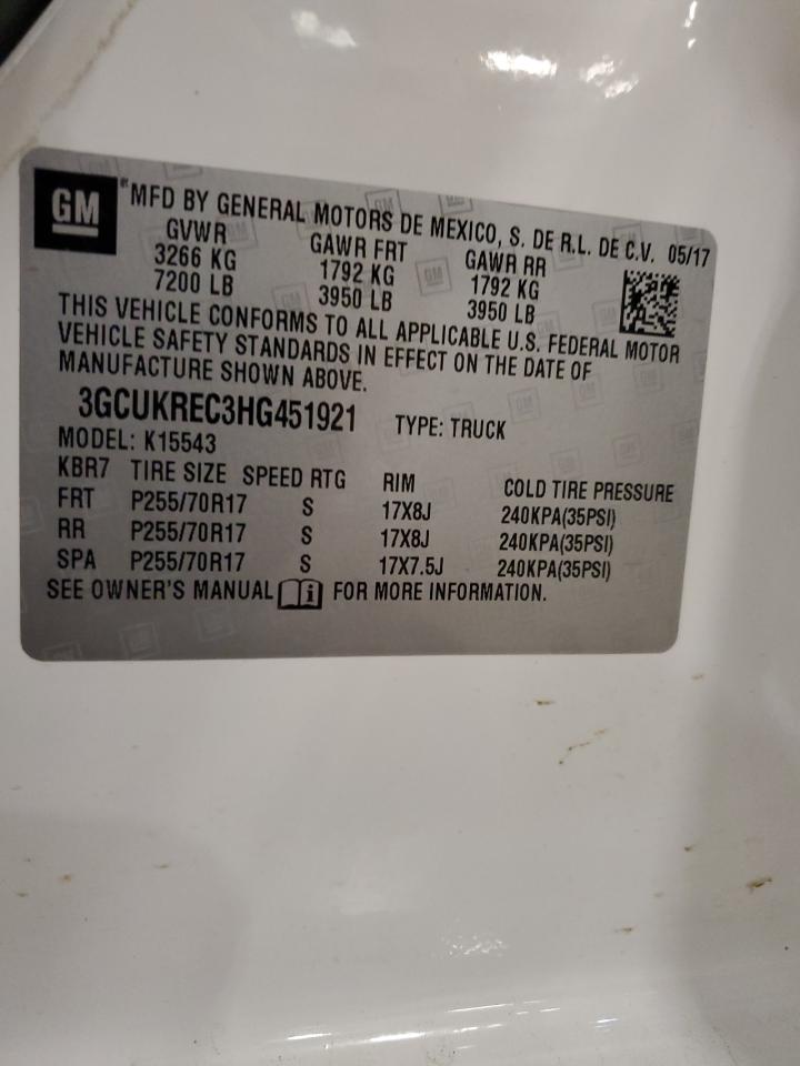 2017 Chevrolet Silverado K1500 Lt VIN: 3GCUKREC3HG451921 Lot: 80507695