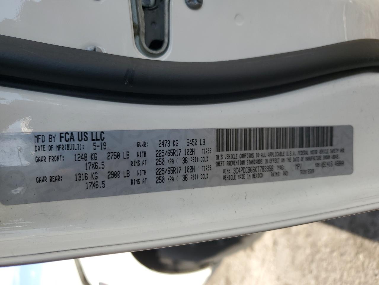 2019 Dodge Journey Se VIN: 3C4PDCBG6KT783958 Lot: 84410045