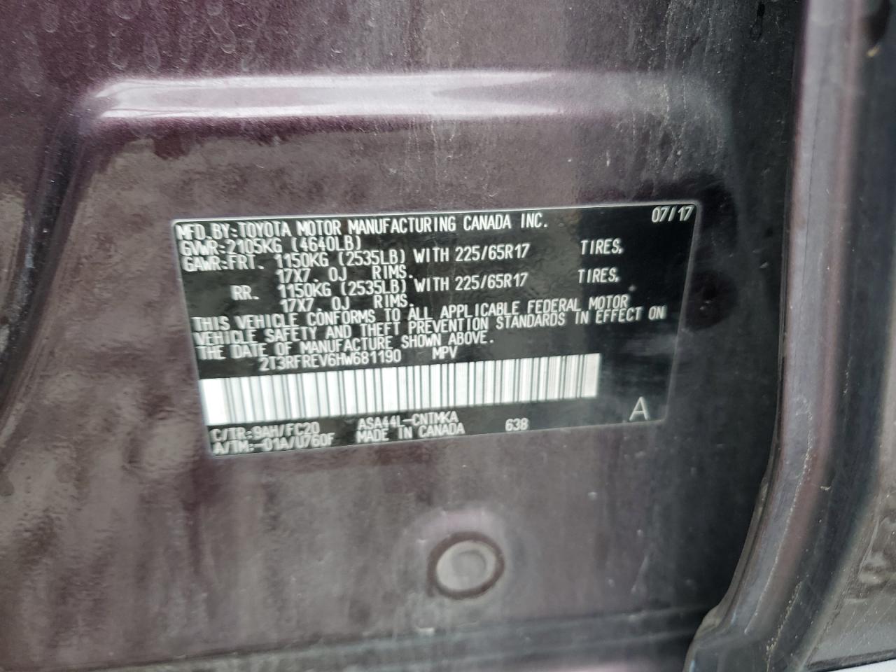 2017 Toyota Rav4 Xle VIN: 2T3RFREV6HW681190 Lot: 84366875