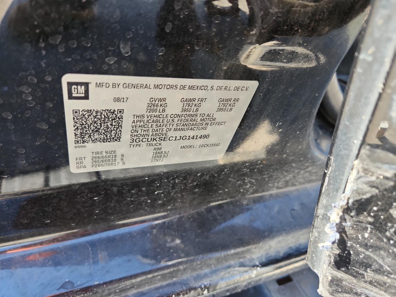 2018 Chevrolet Silverado K1500 Ltz VIN: 3GCUKSEC1JG141490 Lot: 84254035