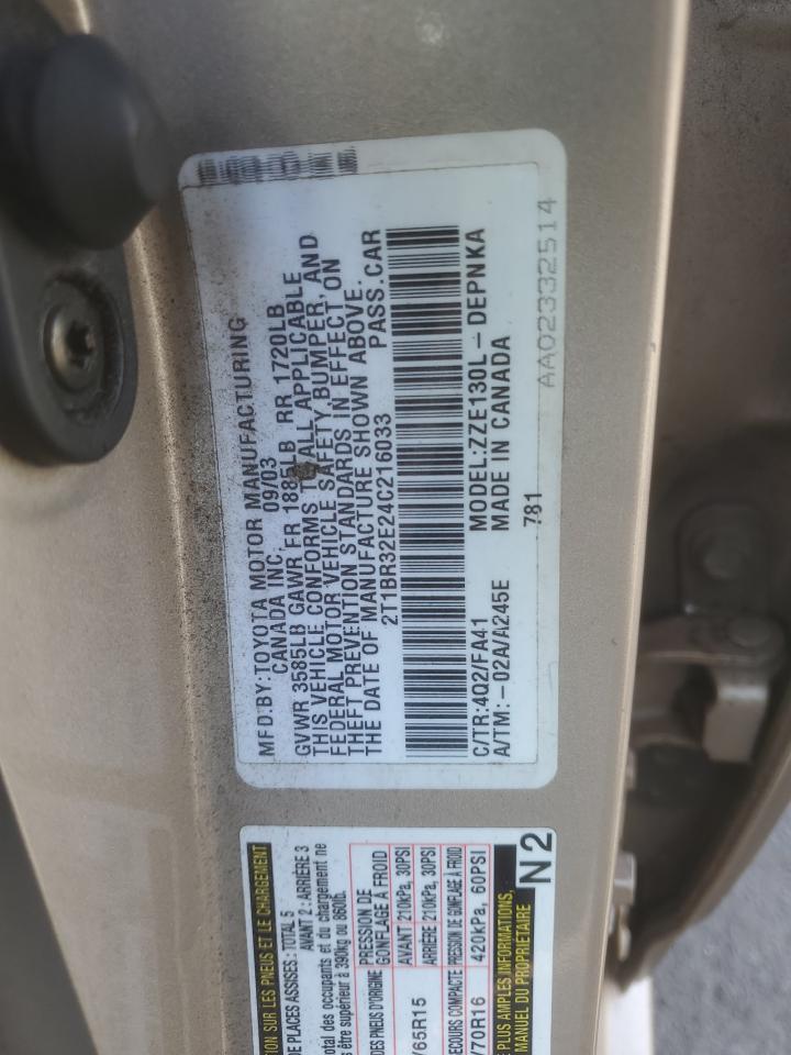 2004 Toyota Corolla Ce VIN: 2T1BR32E24C216033 Lot: 80281085