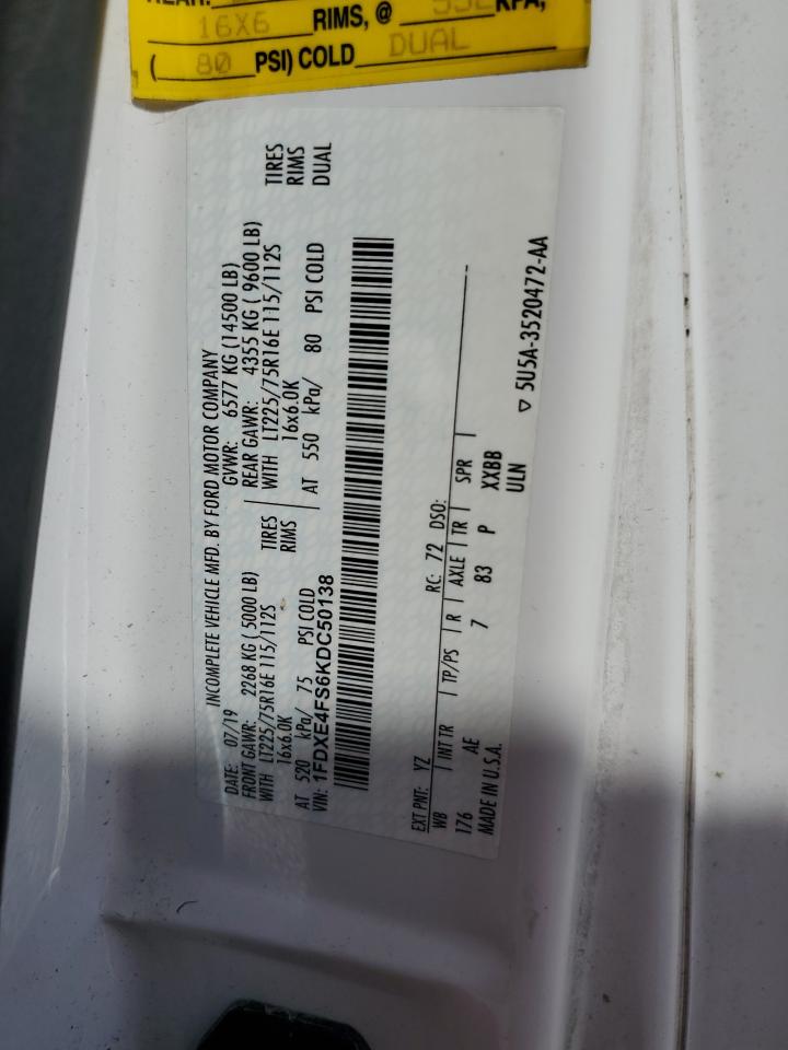 2019 Ford Econoline - Box Truck VIN: 1FDXE4FS6KDC50138 Lot: 93340695