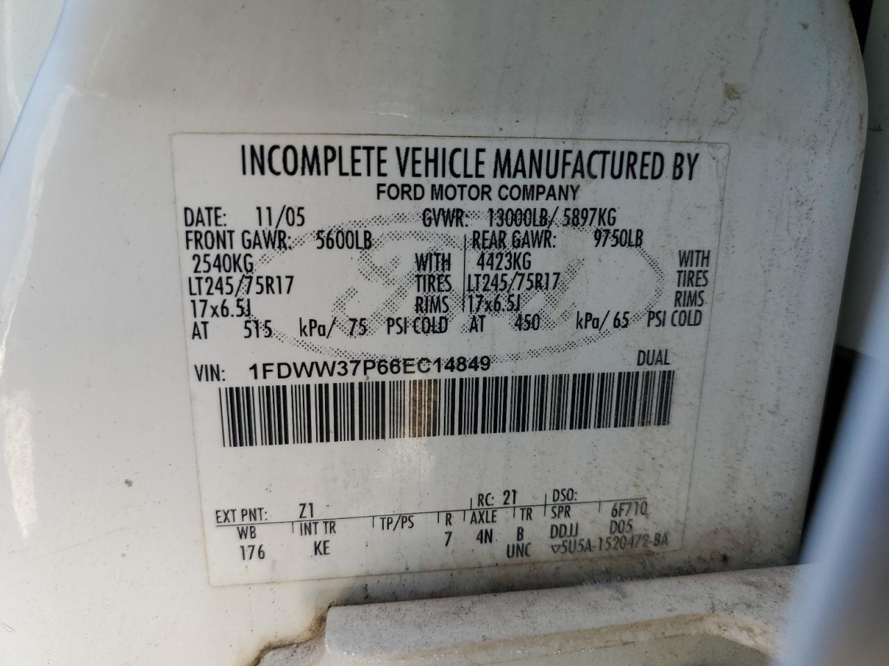 2006 Ford F350 Super Duty VIN: 1FDWW37P66EC14849 Lot: 80188685