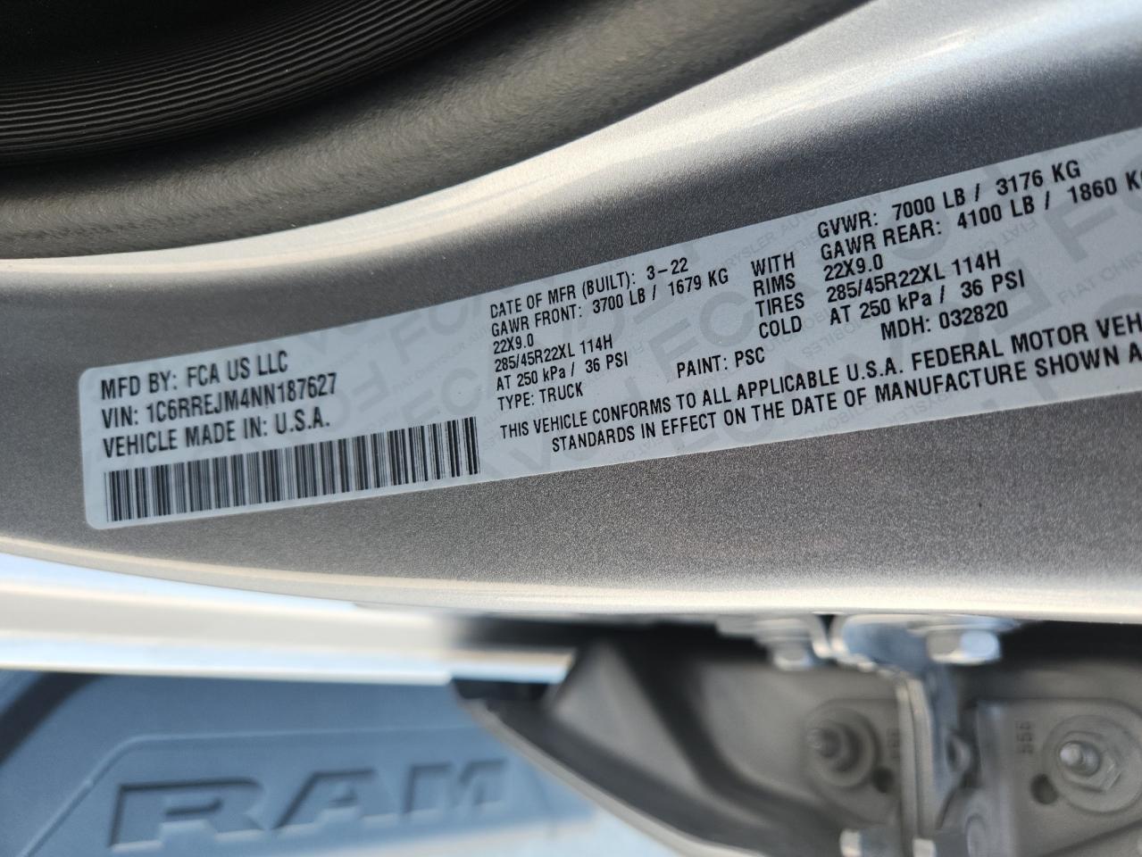 2022 Ram 1500 Laramie VIN: 1C6RREJM4NN187627 Lot: 80334385