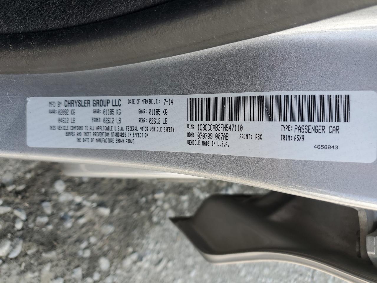 2015 Chrysler 200 Limited VIN: 1C3CCCAB3FN547110 Lot: 71465395