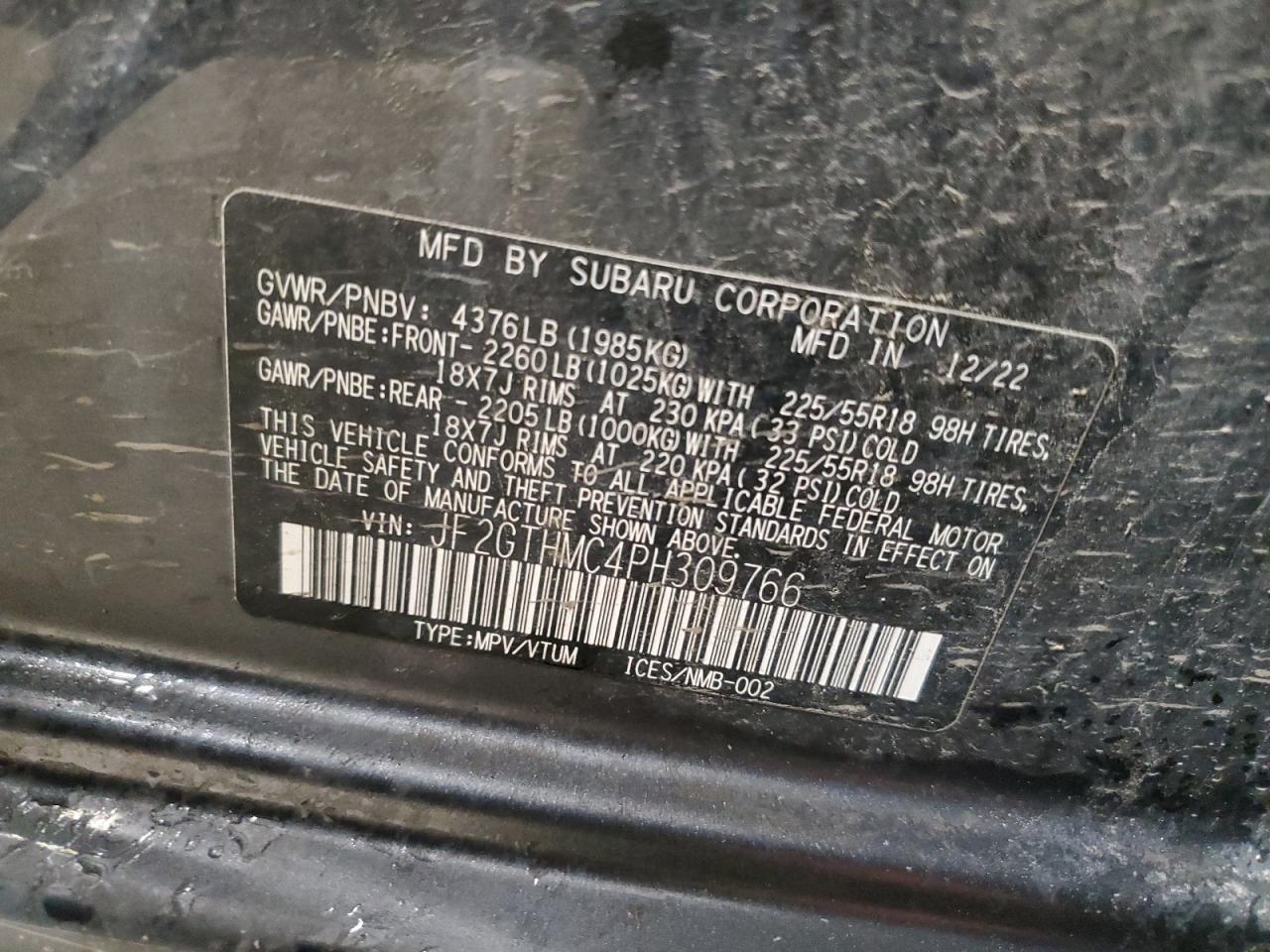 2023 Subaru Crosstrek Limited VIN: JF2GTHMC4PH309766 Lot: 80960655