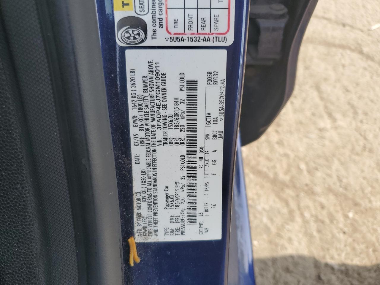 2016 Ford Fiesta Se VIN: 3FADP4EJ7GM109011 Lot: 81107715