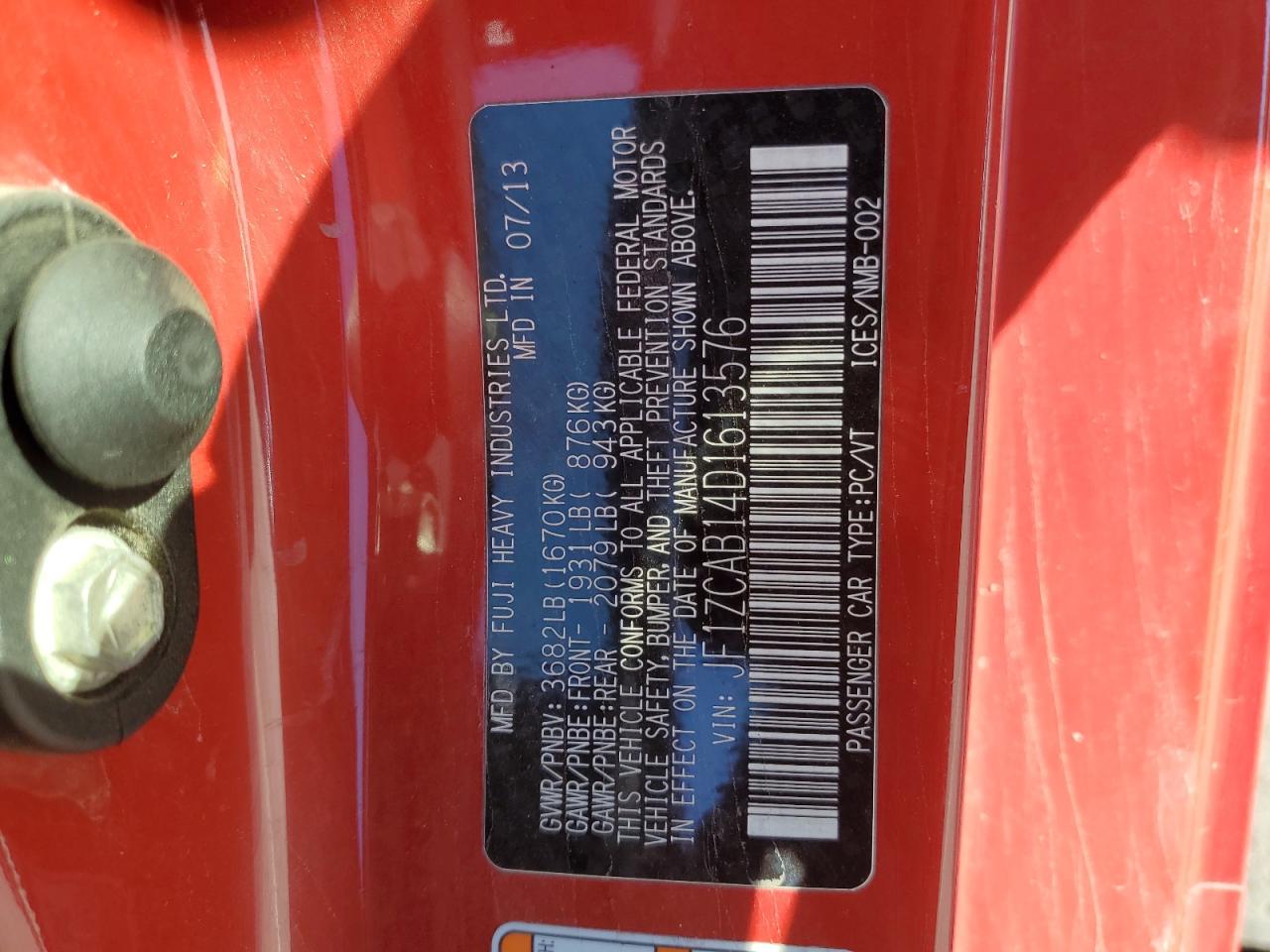 2013 Subaru Brz 2.0 Premium VIN: JF1ZCAB14D1613576 Lot: 80733895