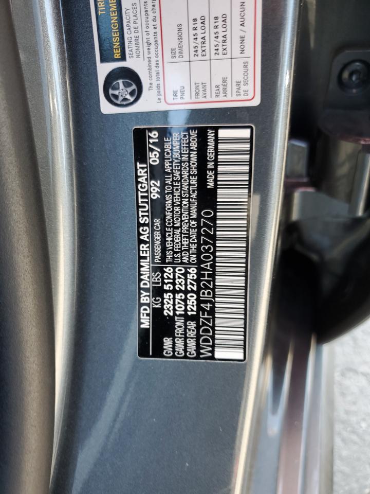 2017 Mercedes-Benz E 300 VIN: WDDZF4JB2HA037270 Lot: 83834655