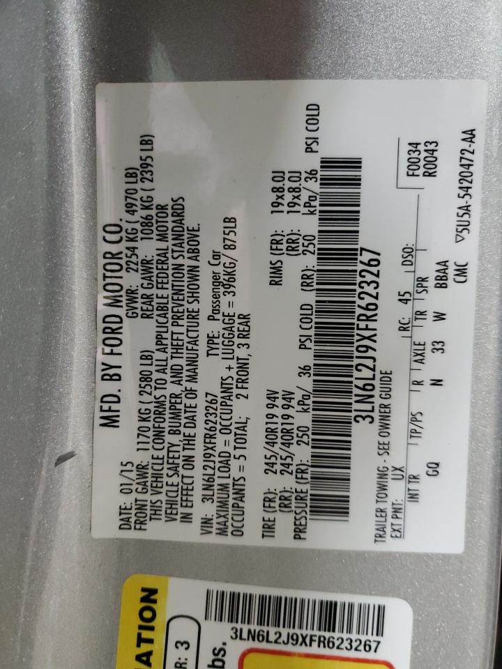 2015 Lincoln Mkz VIN: 3LN6L2J9XFR623267 Lot: 84400935