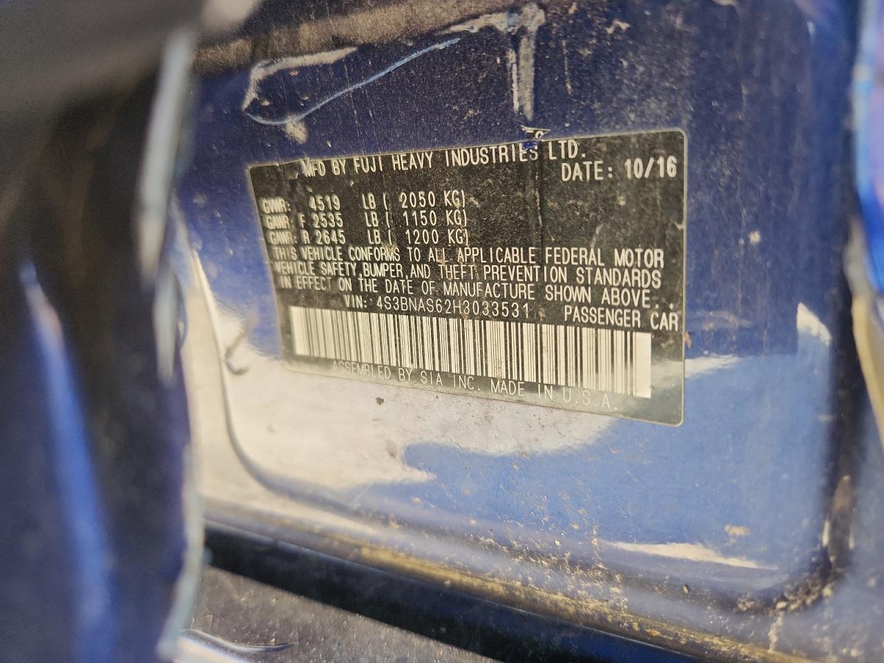 2017 Subaru Legacy Sport VIN: 4S3BNAS62H3033531 Lot: 81879265