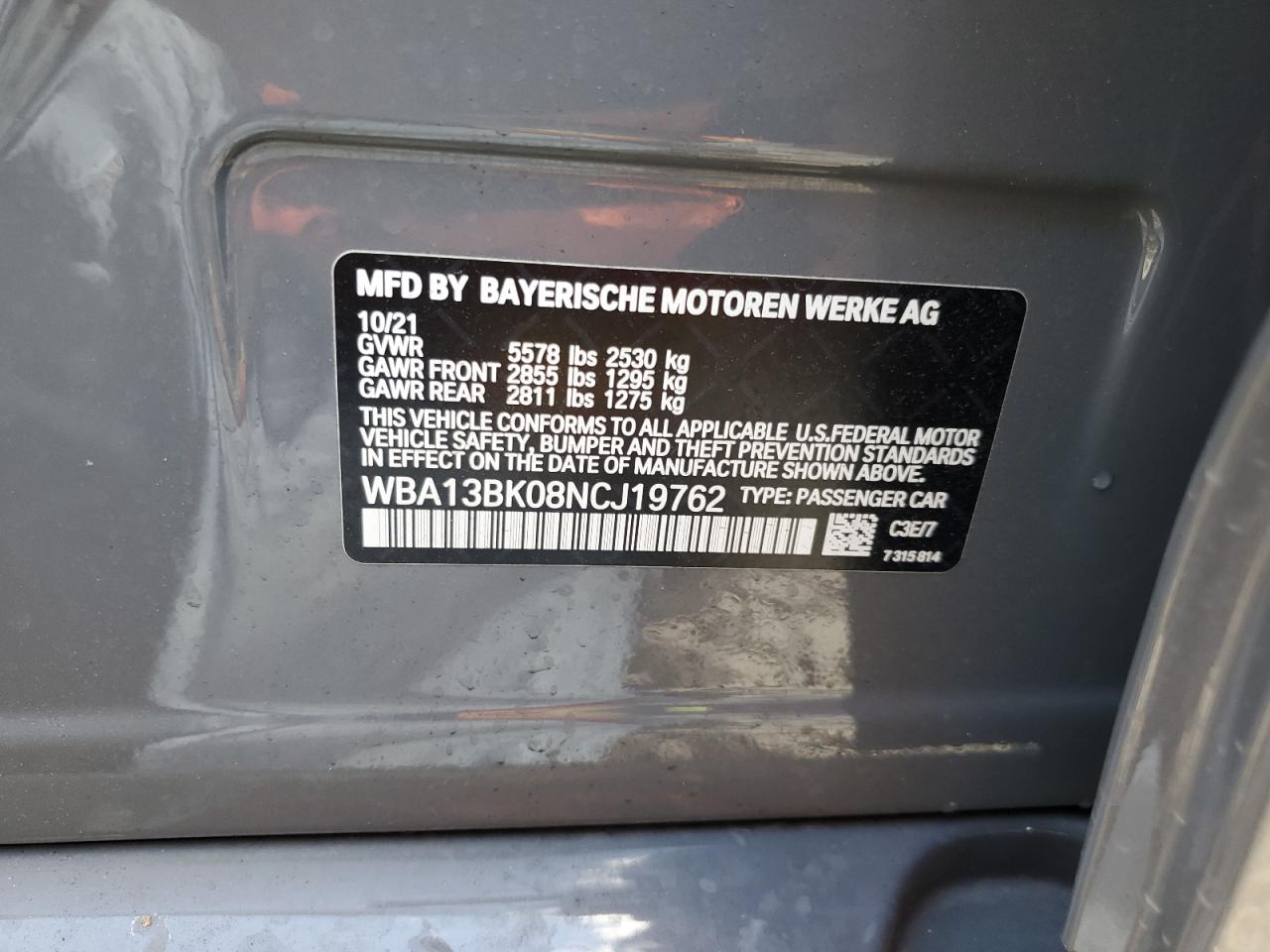 2022 BMW M550Xi VIN: WBA13BK08NCJ19762 Lot: 80903235