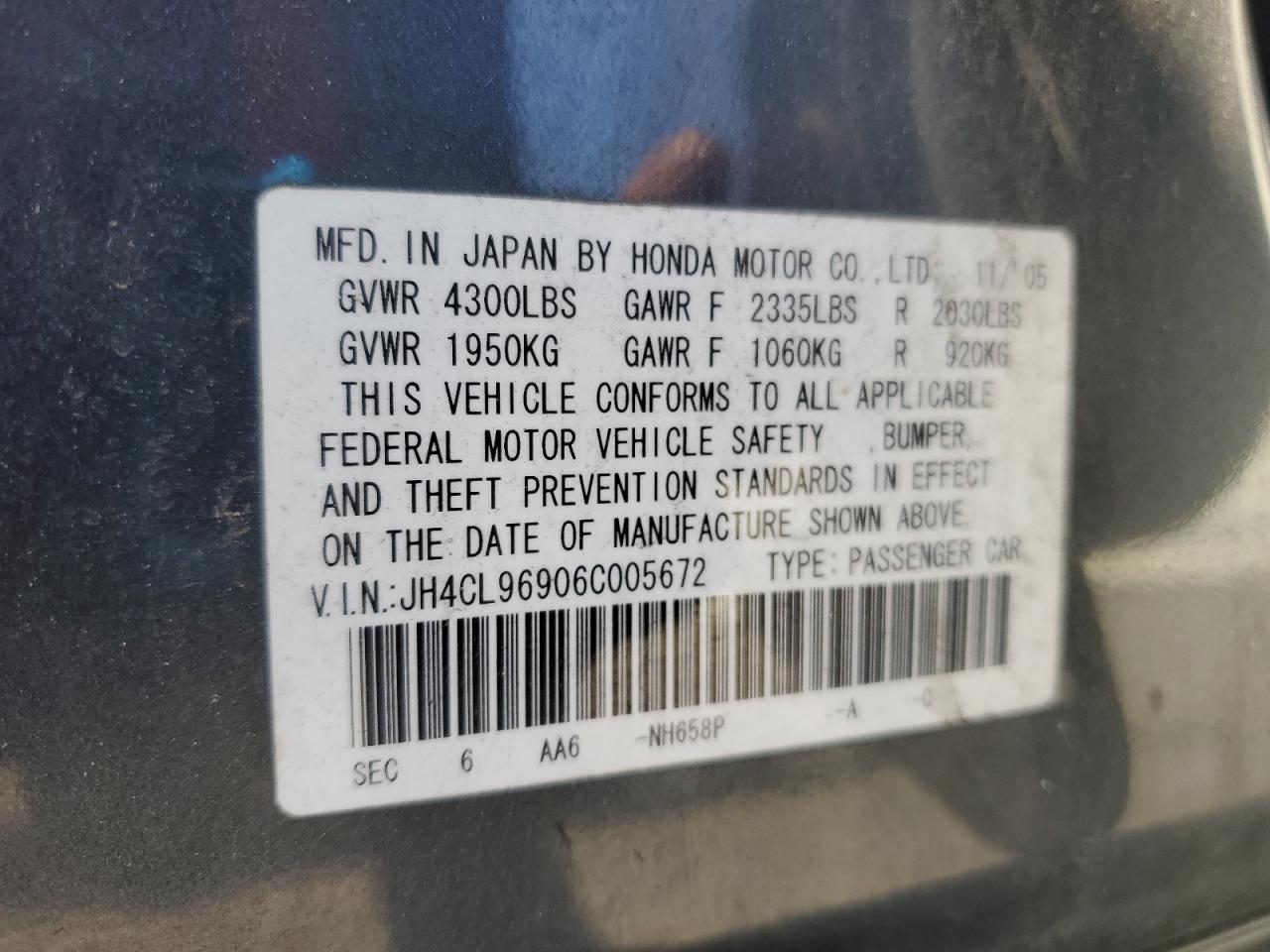 2006 Acura Tsx VIN: JH4CL96906C005672 Lot: 81597375