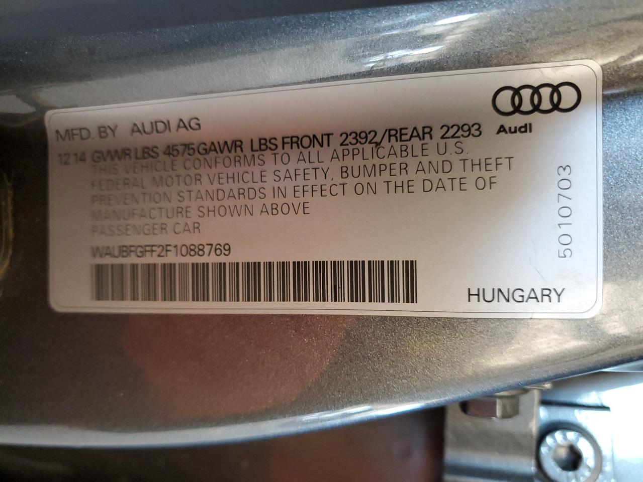 2015 Audi A3 Premium VIN: WAUBFGFF2F1088769 Lot: 71360525