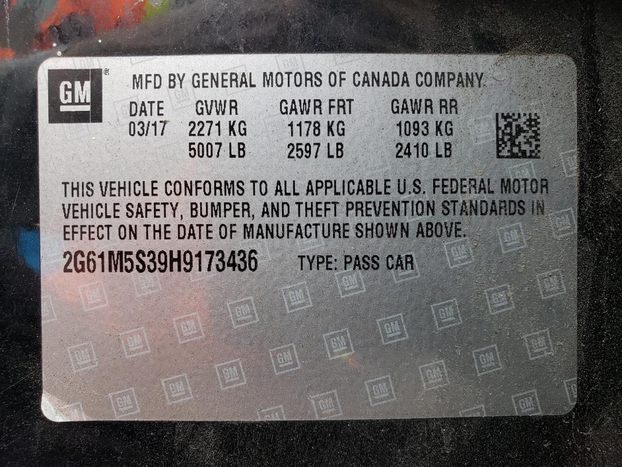 2017 Cadillac Xts Luxury VIN: 2G61M5S39H9173436 Lot: 71900685