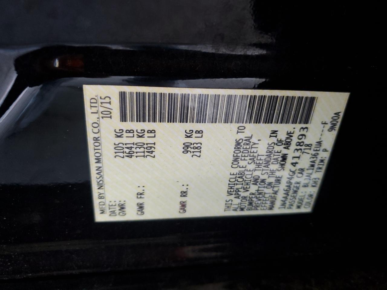 2015 Nissan Maxima 3.5S VIN: 1N4AA6AP4GC413893 Lot: 72079555