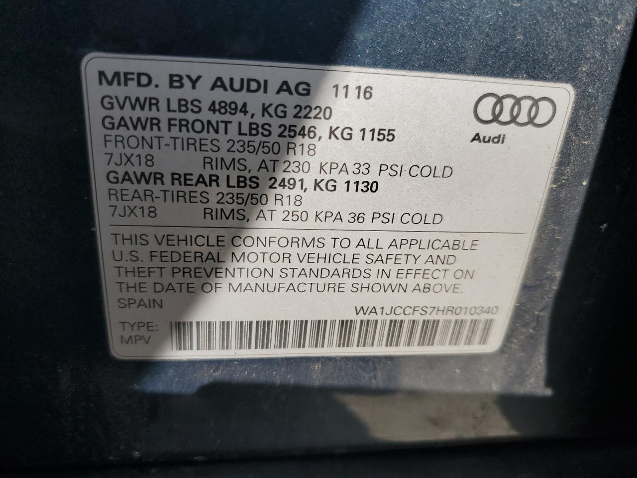 2017 Audi Q3 Premium Plus VIN: WA1JCCFS7HR010340 Lot: 81370405