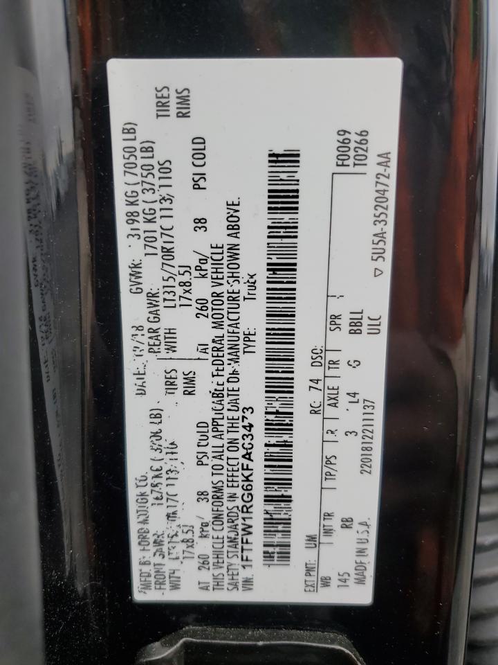 2019 Ford F150 Raptor VIN: 1FTFW1RG6KFA63473 Lot: 71869885