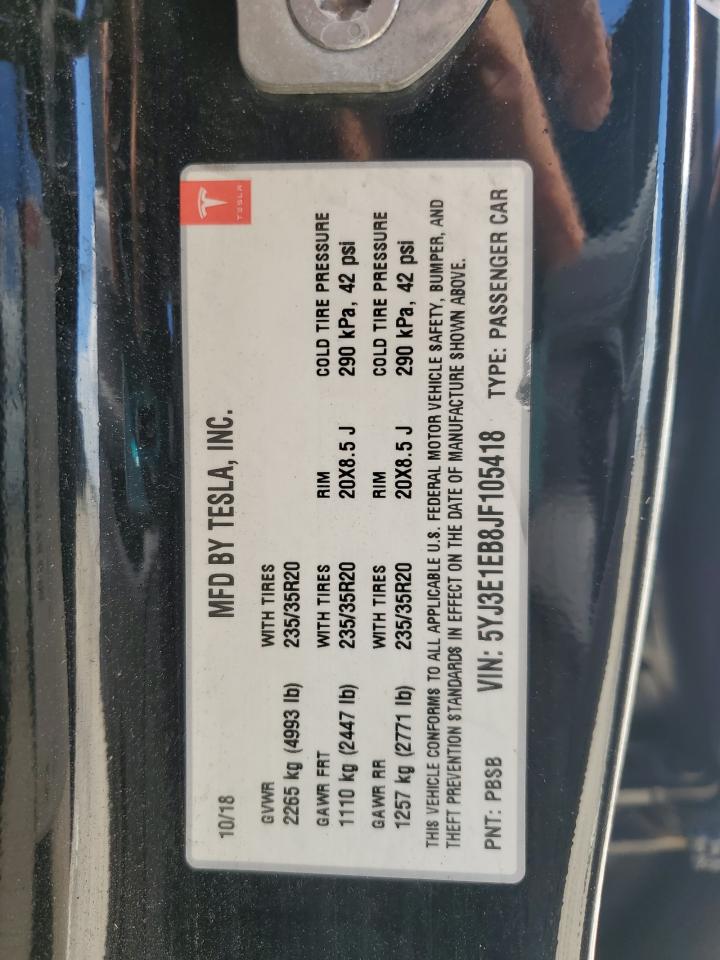 2018 Tesla Model 3 VIN: 5YJ3E1EB8JF105418 Lot: 80921725