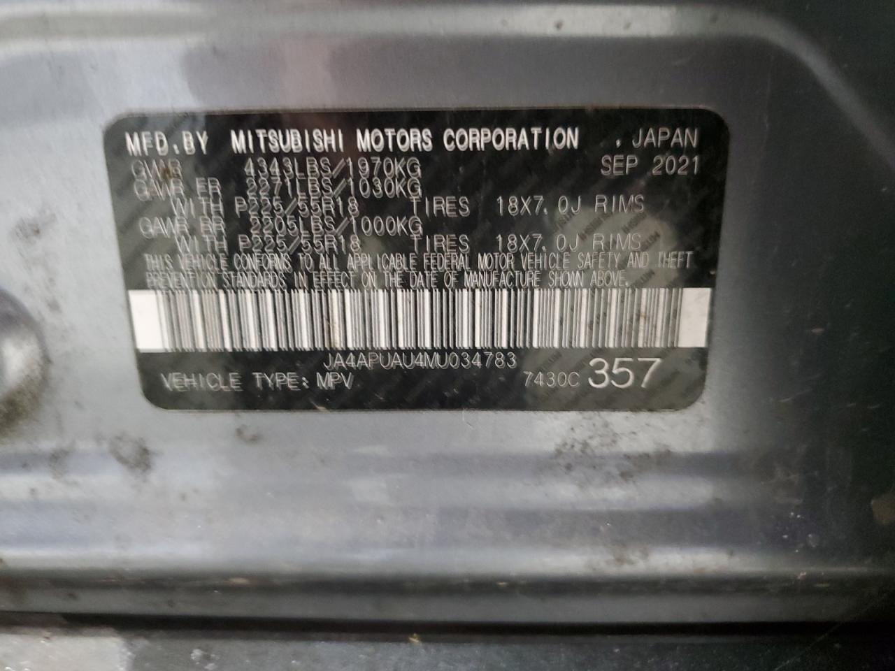 2021 Mitsubishi Outlander Sport Es VIN: JA4APUAU4MU034783 Lot: 81063465