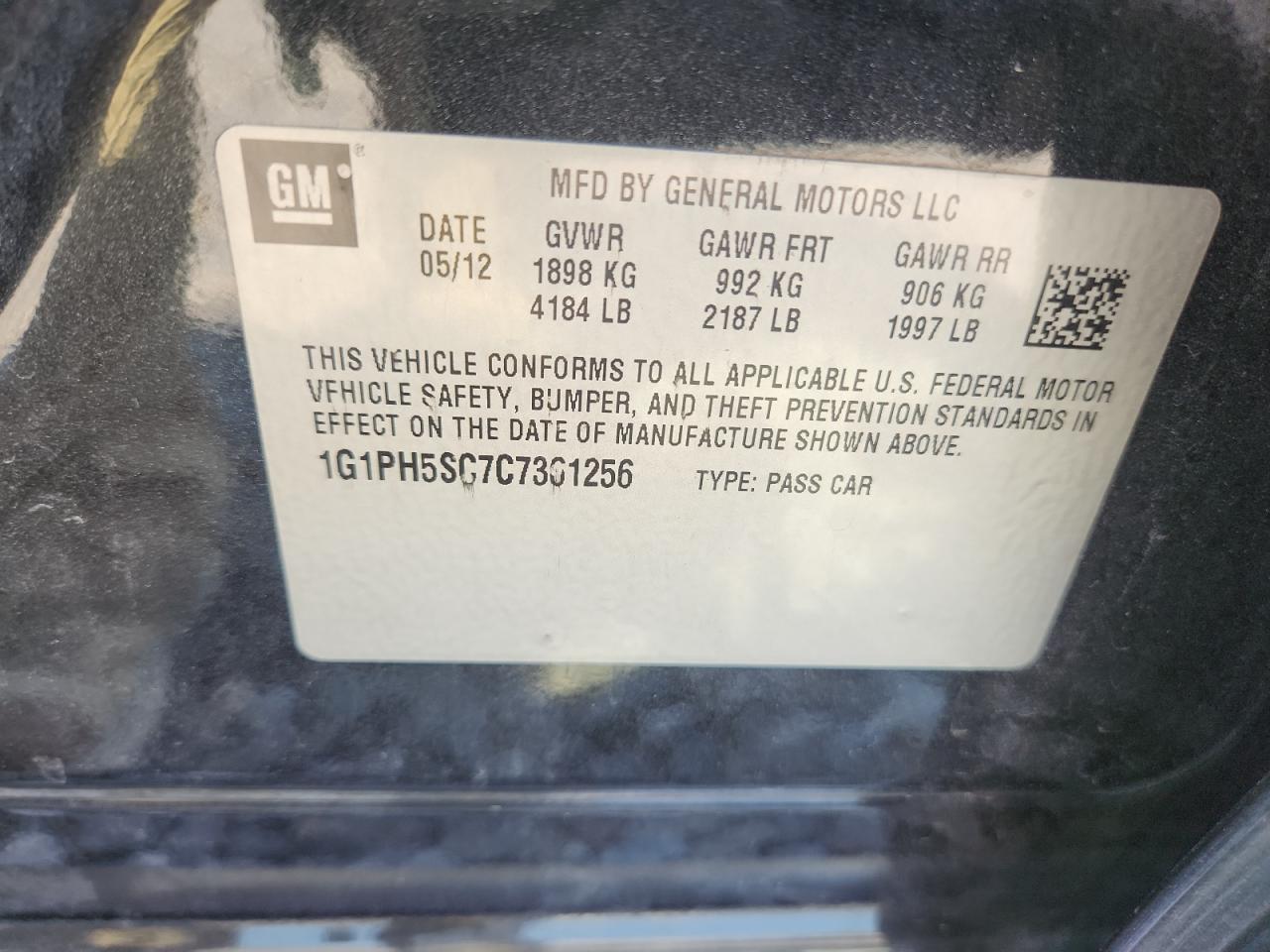 2012 Chevrolet Cruze Ltz VIN: 1G1PH5SC7C7361256 Lot: 81262355